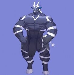 anthro balls bara big_balls big_penis black_body black_fur flaccid furry male male_only muscles muscular nintendo nude penis pokemon reed_sp_626 solo solo_male stripes white_fur zebra zebstrika