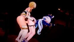 1futa 1girls 3d ahoge ambiguous_penetration animated balls big_ass big_breasts big_penis blonde_hair blue_eyes blue_hair bouncing_breasts clothed_sex clothing doggy_style female from_behind from_behind_position fucked_from_behind furina_(genshin_impact) futa_on_female futanari genshin_impact hand_on_butt hat heterochromia indoors loop lumine_(genshin_impact) morganyu multicolored_hair no_sound penetration sex sex_from_behind standing thick_thighs thighs top_hat video white_hair