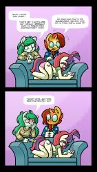 anthro anthro_only betting blushing blushing_profusely bookworm comic couch crossed_legs english_text equid equine feather_tickling feathers female friends friendship_is_magic full_face_blush furry group hasbro horn horse humanized imminent_tickling looking_at_another lying_on_couch male mammal moondancer_(mlp) my_little_pony need_to_pee nerd nerdy_female nerdy_male omorashi pee_desperation pink_panties pony prank reading round_glasses shirt_and_panties sunburst_(mlp) text tickle_fetish toonbat underboob unicorn wallflower_blush_(mlp)