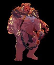 balls bara big_balls big_penis bulge chains chest_hair fire flaccid male male_only muscles muscular penis reed_sp_626 solo solo_male surtr_(tokyo_afterschool_summoners) tokyo_afterschool_summoners