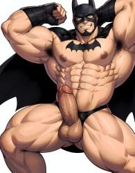 abs ai_generated aimenlover armpits balls bara batman batman_(bruce_wayne) batman_(series) beard bruce_wayne chest_hair dc_comics gay huge_cock male male_focus male_only mask masked_male masturbation muscular muscular_arms muscular_legs muscular_male nipples pecs penis presenting_penis size_difference solo solo_focus stable_diffusion tagme_(artist) veiny_penis