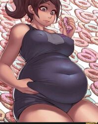 asahina_aoi bbw big_belly big_breasts big_female chubby chubby_female danganronpa danganronpa:_trigger_happy_havoc donut fat fat_female fat_fetish fat_girl fat_woman huge_belly kipteitei large_female obese obese_female overweight overweight_female pinching_belly smooth_skin thick_thighs