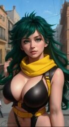 1girls ai_generated bare_arms big_breasts bikini black_bikini breasts cleavage clothed clothing coomette deep_cleavage deku ear ear_piercing earrings eyebrows eyelashes eyes female female_deku female_only green_eyes green_hair hartman_hips hips hourglass_figure huge_breasts izuku_midoriya large_breasts long_hair looking_at_viewer my_hero_academia nose parted_lips rule_63 scarf solo solo_female solo_focus straps very_long_hair white_body white_skin wide_hips yellow_scarf