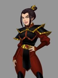 1girls armor avatar_legends avatar_the_last_airbender azula black_hair crown_braid dark_hair female female_only fire_nation hand_on_waist hips long_fingernails long_hair long_nails looking_at_viewer pose posing princess royal royalty sidelocks simple_background smile smiling smiling_at_viewer solo sunsetriders7 thighs tied_hair topknot yellow_eyes