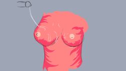 16:9 anthro areola bodily_fluids breasts cum cum_on_breasts cum_string disembodied_penis female fur genital_fluids genitals male markings nipples penis pink_body pink_breasts pink_fur pink_stripes silkykitsune_(codefoxup) simple_background striped_body striped_fur striped_markings stripes widescreen