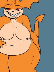 anthro fat fatachu female grin navel nose patachu tail teeth wings