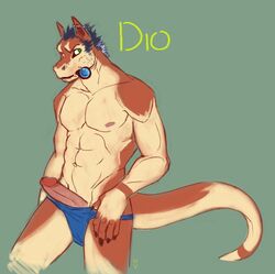 1boy dio_(volvo) ear_piercing hair kitsu male male_only muscles penis piercing solo tail underwear volvo