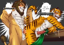 2013 abs anal anal_sex anthro balls biceps canine cum cum_inside erection feline fur furry furry_only gay hair hentist lion male muscles no_humans nude orgasm pecs penetration penis sex shishimaru_genjurou tiger toragami_gaou