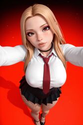 1girls 3d 3d_(artwork) ai ai_generated big_ass big_breasts blonde_hair breasts busty button_down_shirt female fishnets hd hi_res high_resolution highres long_hair pleated_skirt radnsad sindy(oc) solo solo_female solo_focus thick_ass thick_thighs tie