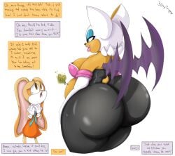 3daytripper absurd_res after_vore anthro bat belly big_breasts big_butt big_ears bodily_fluids breasts butt clothing cream_the_rabbit crying digital_media_(artwork) duo english_text fatal_vore fatality female female/female female_pred female_prey hair hi_res humanoid imminent_vore implied_cannibalism lagomorph latex latex_clothing latex_skinsuit leporid lips male male_prey mammal miles_prower mini_giantess oblivious offscreen_vore oral_vore organs overweight overweight_female overweight_pred rabbit rouge_the_bat rumbling_stomach sad sega size_difference size_play skinsuit smug sonic_adventure sonic_the_hedgehog_(series) stomach tears text thick_lips tight_clothing vore white_hair worried