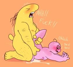 adult_swim anal_sex charlie_(smiling_friends) chubby_male cl0ckability cum digital_media_(artwork) gay hairy male pim_(smiling_friends) saliva_string size_difference smiling_friends sweatdrop tail_grab tail_pull