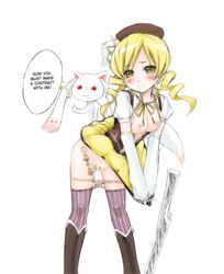 big_breasts blush breasts hard_translated kyuubee large_breasts mahou_shoujo_madoka_magica nipples pubic_hair pussy smile tomoe_mami translated uncensored