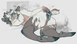 anal anal_sex arm_hair blush blushing_profusely body_hair bra buttplug buttplug_in_ass buttplug_insertion buttplug_pull_out clothing face_covered floppy_ears freckled_shoulders freckles fur furry gynomorph hooves intersex katabanyasis lying multicolored_body multicolored_fur object_in_ass on_front penetration perineum pink_bra pink_clothing pink_underwear plug_(sex_toy) plug_insertion raised_tail satyr sex_toy sex_toy_in_ass sex_toy_insertion solo sports_bra tail trans_(lore) trans_woman_(lore) underwear