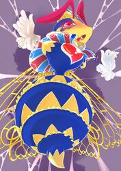 antennae bee blush female female gloves hamachi_(hamachi) heart insect_girl kirby_(series) kirby_triple_deluxe looking_at_viewer looking_down nintendo no_humans open_mouth queen_sectonia red_eyes silk solo spider_web stuck tears tongue wings