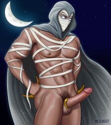 1boy abs balls ballsack bandages biceps boner cape circumcised circumcision_scar cock_ring erect_penis erection hard_on hooded human male male_nipples male_only male_pubic_hair marc_spector marvel medinart_(david_medina) moon_knight mostly_nude_male muscles muscular_male pecs penis scrotum smooth_chest smooth_skin solo steven_grant_(marvel) testicles veiny_penis