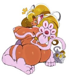 absurd_res ass big_ass big_breasts big_butt blonde_hair breasts capcom darkstalkers feet felicia_(darkstalkers) felid feline female feral fur hair hi_res huge_ass huge_butt humanoid large_breasts mammal marvel_vs._capcom marvel_vs._capcom_2 marvel_vs._capcom_3 open_mouth pawpads paws pink_body pink_fur pupils sharp_teeth simple_background sitting_on_soles slit_pupils solo_focus sssonic2 tail tan_body tan_skin teeth white_body yellow_eyes