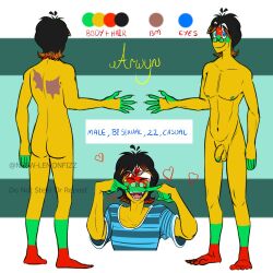 1boy arwyn_(nsfw-lemonfizz) black_hair countryhumans countryhumans_oc glasses heart male male_only multicolored_body multicolored_hair multicolored_skin nsfw-lemonfizz reference_sheet short_hair simple_background white_background yellow_body yellow_skin