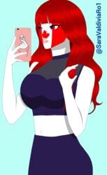 1girls big_breasts canada_(countryhumans) clothing countryhumans countryhumans_girl female female_only long_hair low_res red_hair safe saravaldiviaro1 sfw