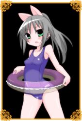 animated animated_gif bow dungeon_party gif gray_hair millete school_swimsuit swimming_ring swimsuit