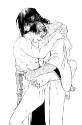 anal ass_grab bigger_penetrating_smaller carrying_partner clothed_male_nude_male fromsoftware gay genichiro_ashina hermitsghost implied_anal kimono leg_lock male male_only monochrome nude_male open_kimono profile prosthetic_arm sekiro sekiro:_shadows_die_twice size_difference stand_and_carry_position stubble tied_hair yaoi