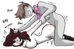 1boy 1girls aged_up alternate_breast_size begging big_breasts blush breasts brown_hair doggy_style forced from_behind hair_grab hand_on_head holding_arm jaiden jaiden_animations maledom man_on_top medium_hair more_at_source nude overpowered pants_down prone_bone rape rattminded rough_sex scarf scarf_boy sex straight text white_skin youtube youtuber