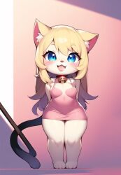 ai_generated anthro big_hips collar collar_with_bell cute cyan_eyes feline furry hips isa(lexita) lexita long_hair thighs yellow_hair