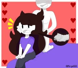 aromantic asexual brown_hair close-up cum_in_hair fully_clothed hair_fetish hair_harpoon hairjob jaiden jaiden_animations kneeling long_hair mirge666 nude_male rape sitting_on_bed surprised unwilling white_skin youtube youtuber