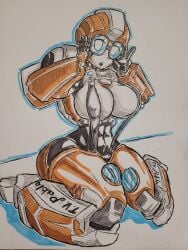 abs autobot black_lipstick glasses helmet honooafterdark nerd nerdy_female nipple_bulge robot_girl round_ass rule_63 sitting slim_waist sling_bikini thick_legs thick_thighs traditional_media_(artwork) transformers transformers_rise_of_the_beasts voluptuous wheeljack