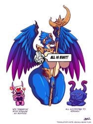 3:4 angry anthro armor ass avian big_breasts big_butt bird blazbaros blush blush_stickers bracelet bracers breasts censored chaos_daemon chaos_space_marine clothed clothing daemon_of_tzeentch deity demon dialogue english_text female gem hi_res jewelry lord_of_change non-mammal_breasts simple_background slaanesh speech_bubble staff text text_censor thick_thighs thousand_sons topless tzeentch vein warhammer_(franchise) warhammer_40k white_background wide_hips wings