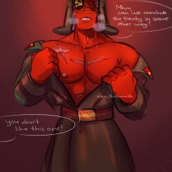 countryhumans eyepatch hammer_and_sickle male military_uniform muscular pectorals scars scars_on_chest soviet_union_(countryhumans) stripping ushanka