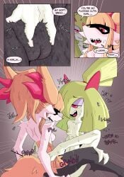 absurd_res anthro bangs braixen canid canine comic dialogue duo female female/female fox fur generation_3_pokemon generation_6_pokemon hair hi_res kirlia mammal nintendo pokemon pokemon_(species) ponporio_(artist) ponytail romantic sex tribadism vaginal_penetration