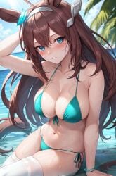 1girls ai_generated bikini curvy curvy_body curvy_female curvy_figure high_resolution horse_girl huge_breasts legwear looking_at_viewer mihono_bourbon_(umamusume) seductive_eyes solo solo_female solo_focus stable_diffusion umamusume voluptuous