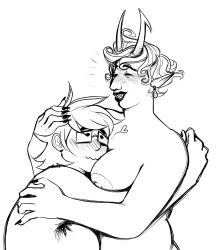 1boy 1girls black_lipstick blush blush_lines blushing breast_press breasts dirtydeeric female glasses hairy_armpits heart homestuck horns hugging june_egbert kanaya_maryam lipstick ms_paint_adventures no_color troll wholesome