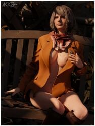 1girls 3d akkonsfw ashley_graham ashley_graham_(ella_freya) barely_clothed breasts highres light-skinned_female photograph resident_evil resident_evil_4 resident_evil_4_remake revealing_breasts revealing_clothes self_upload solo solo_female