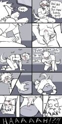 absurd_res animal_humanoid balls blush canid canid_humanoid canine canine_humanoid clothed clothing collar comic dog_humanoid english_text erection erection_under_clothing floppy_ears genitals grinding hi_res humanoid katsuki_bakugou knot male male_only mammal mammal_humanoid masturbation monochrome my_hero_academia penile penile_masturbation penis pillow pillow_humping pretty_werewolf solo text thought_bubble