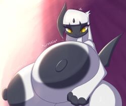 absol albasora_(artist) anthro areola big_areola big_breasts breasts female generation_3_pokemon hi_res huge_areola huge_breasts hyper hyper_breasts massive_areolae massive_breasts nintendo nipples pokemon pokemon_(species) solo thick_thighs wide_hips yellow_eyes