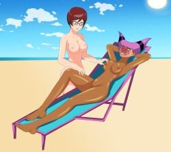 alternate_skin_color anoneysnufftan applying_sunscreen arms_behind_head asphyxiation beach bloodshot_eyes breasts brown_hair chair clenched_teeth crossover crying dark-skinned_female dark_skin dc edasbild embarrassed embarrassed_nude_female female female_only glasses hair_horns hand_on_breast hand_on_thigh humiliation imminent_death jinx_(dc) killer_lotion kneeling large_breasts lotion mascara_tears massage mind_break murder nipples nude ocean oil oiled one_leg_up orgasm peril pointy_hair punishment purple_eyes purple_hair purple_skin pussy reclining rubbing sand scooby-doo seaside shiny_skin short_hair sky small_breasts snuff suffocation summer sunbathing sunscreen tan tanned tears_of_pain teen_titans velma_dinkley yuri