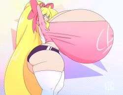 booty_shorts cassie_(theycallhimcake) female female_focus female_only hyper_breasts looking_at_viewer original original_character pinup pinup_pose purple_eyes purpleguyri riley_moore_(artist) sweater tagme taller_girl thick_ass thick_thighs yellow_eyes