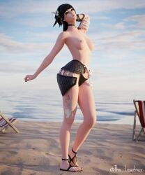 1girls 3d areolae beach beach_chair black_hair blender bottomwear breasts chair charlotte_(fortnite) clothing clouds ear_piercing earrings face_markings facial_markings female female_only flower flower_in_hair fortnite half-dressed half_naked hands_behind_head highres leg_tattoo lewdrex light-skinned_female light_skin looking_at_viewer multicolored_hair necklace nipples no_bra nude nude_female outdoors outside panties partially_clothed pose posing presenting presenting_breasts sand sandals sky slayer_charlotte_(fortnite) small_breasts solo standing tattoo thong thong_bikini thong_panties topless two_tone_hair underwear watermark