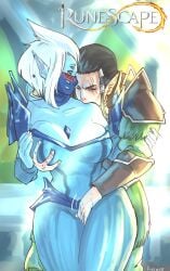 1boy 1girls auenke bite blue_body blue_skin female grabbing_breasts grope grope_from_behind male runescape seren_(runescape) sexual_consent sexual_harassment