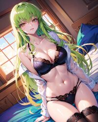 1girls ai_generated c.c. code_geass curvy_body curvy_female curvy_figure female female_focus female_only green_hair legwear lingerie long_hair slim_waist solo_female solo_focus stable_diffusion stockings underwear