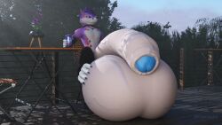 3d_(artwork) anthro balls beverage beverage_can big_balls big_penis blue_glans canid canine collar digital_media_(artwork) fluxcore fox genitals glans hi_res huge_balls huge_cock hyper hyper_balls hyper_genitalia hyper_penis implied_growth male mammal outside penis solo solo_focus