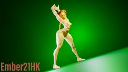 1girls 3d 4k absurd_res athletic_female blender_(software) blender_cycles blonde_hair braided_hair braided_twintails cammy_stretch cammy_white ember21hk female highres long_hair looking_at_viewer naked perky_breasts perky_nipples smug_face solo solo_female street_fighter stretching white_skin