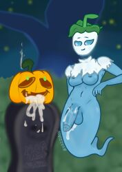 1boy 1futa after_sex areolae balls big_breasts big_penis blue_body blush breasts breasts_out cum cum_drip cum_on_penis cum_out_mouth dark_penis flaccid food_penetration fucking_pumpkin futa_focus futa_on_male futanari genital_fluids ghost ghost_girl ghost_pepper_(pvz) huge_cock humanoid humanoid_penis jack-o'-lantern looking_pleasured nipples partially_clothed plant plant_girl plantie plants_vs_zombies pleasure_face pumpkin smile smoke smooth_penis solo_focus source_request torn_clothes wide_hips xazzipov