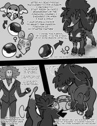 age_difference audino canid canine canis comic domestic_dog dominant dominant_female dominant_feral female feral furfrou generation_2_pokemon generation_3_pokemon generation_5_pokemon generation_6_pokemon greyscale hi_res human lysandre_(pokemon) male male/female mammal monochrome nintendo older_male pichu pokeball pokemon pokemon_(species) pokemon_masters poodle shiny_pokemon spinda submissive submissive_human submissive_male suns_(artist) team_flare