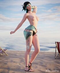 1girls 3d areolae beach beach_chair black_hair blender bottomwear breasts chair charlotte_(fortnite) clothing clouds ear_piercing earrings face_markings facial_markings female female_only flower flower_in_hair fortnite half-dressed half_naked hands_behind_head highres leg_tattoo lewdrex light-skinned_female light_skin looking_at_viewer multicolored_hair necklace nipples no_bra nude nude_female outdoors outside panties partially_clothed pose posing presenting presenting_breasts sand sandals sky slayer_charlotte_(fortnite) small_breasts solo standing tattoo thong thong_bikini thong_panties topless two_tone_hair underwear watermark