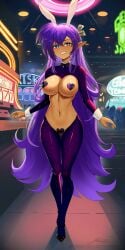 1girls blue_eyes bunny_ears card casino female female_only genie pasties pointy_ears purple_hair revenantart reverse_bunnysuit shantae shantae_(character) shiny_skin solo wrist_cuffs