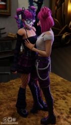 2girls 3d ass_grab clothed cuddling drop_dee_(fortnite) female female_only festival_lace_(fortnite) fishnets fortnite fortnite:_battle_royale fully_clothed fully_clothed_female goth goth_girl groping groping_breasts horny lace_(fortnite) teasing weedson86 yuri