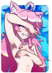 1girls breasts female female_only flat_chest full_color girl hair ian_chase nude nude_female nyatasha_nyanners pink_hair pose posing small_breasts solo upper_body virtual_youtuber vshojo vtuber