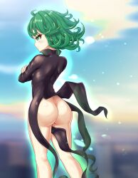 1girls ass big_ass female female_only green_eyes green_hair looking_at_another no_panties one-punch_man petite petite_body solo standing supermuddio tagme tatsumaki upskirt windy_skirt